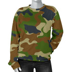 Military Green Camouflage Print Women's Crewneck Sweatshirt GearFrost
