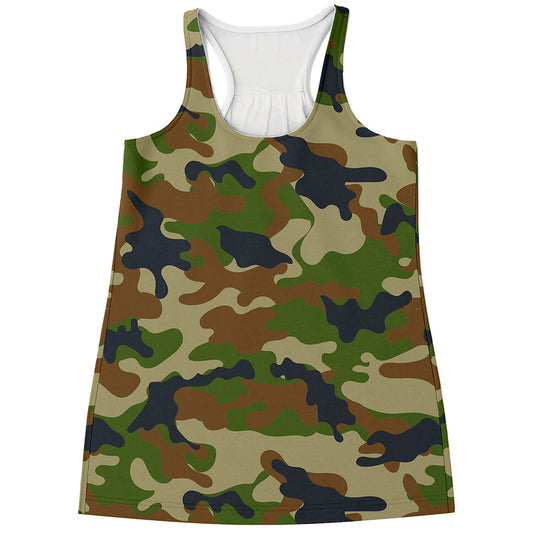 Military Green Camouflage Print Women's Racerback Tank Top