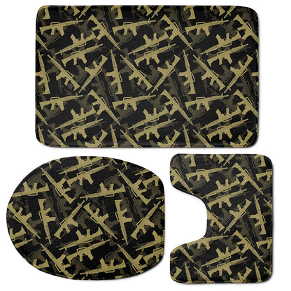 Military Guns Pattern Print 3 Piece Bath Mat Set
