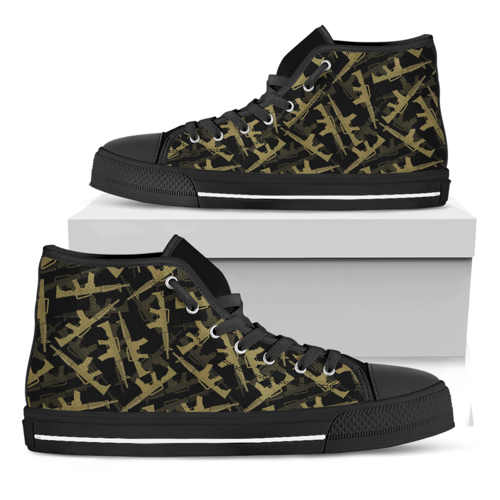 Military Guns Pattern Print Black High Top Shoes