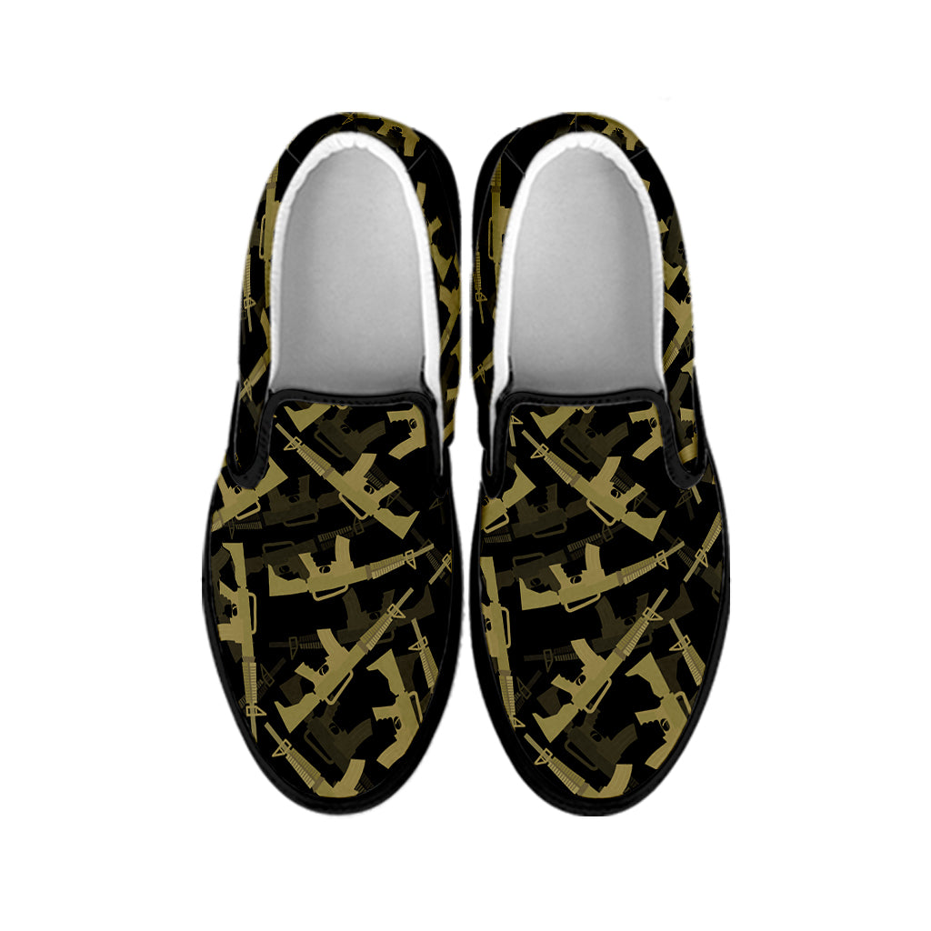 Military Guns Pattern Print Black Slip On Shoes