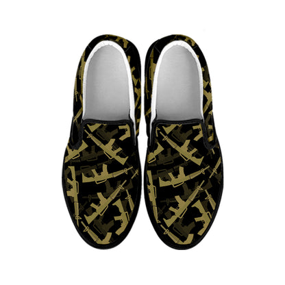 Military Guns Pattern Print Black Slip On Shoes