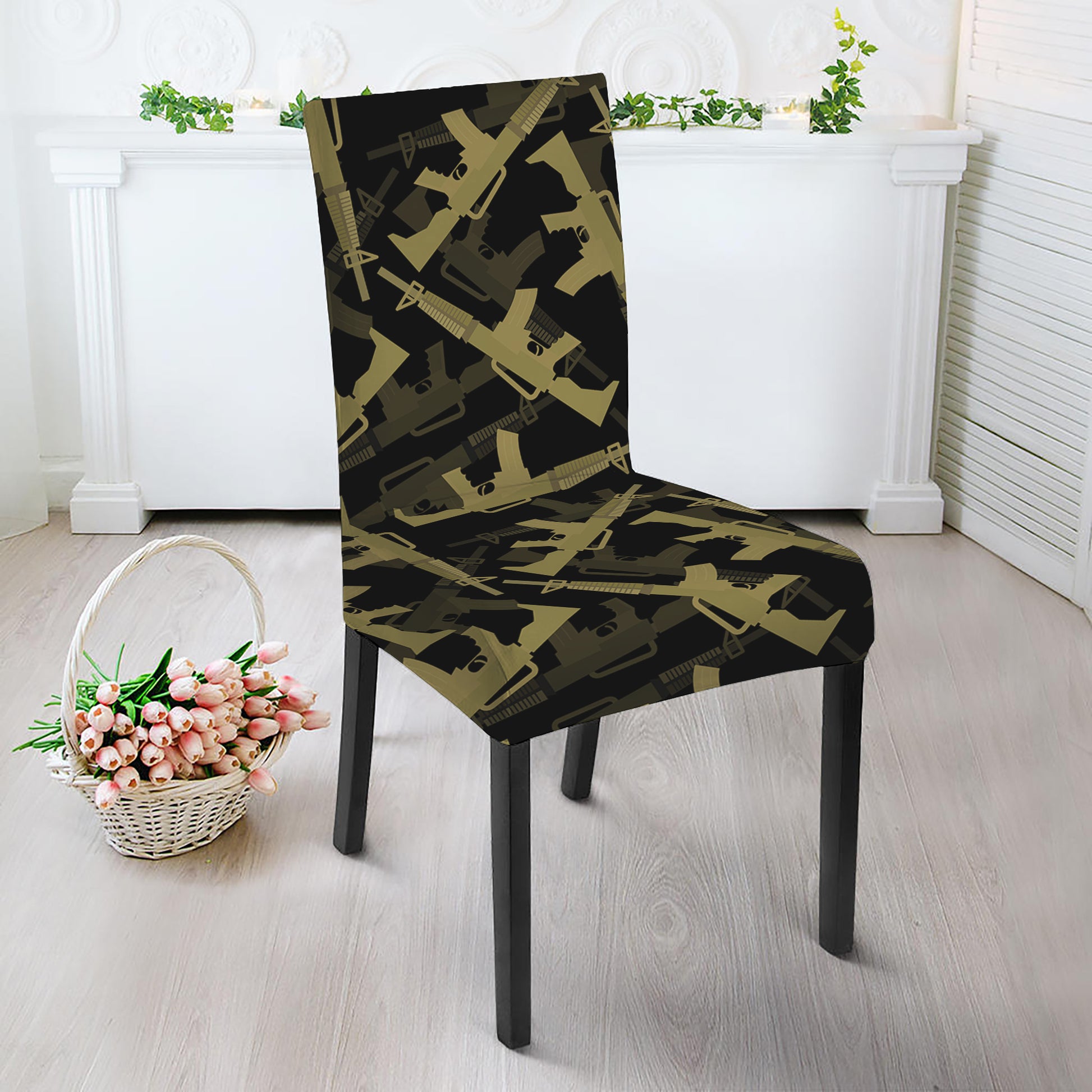 Military Guns Pattern Print Dining Chair Slipcover