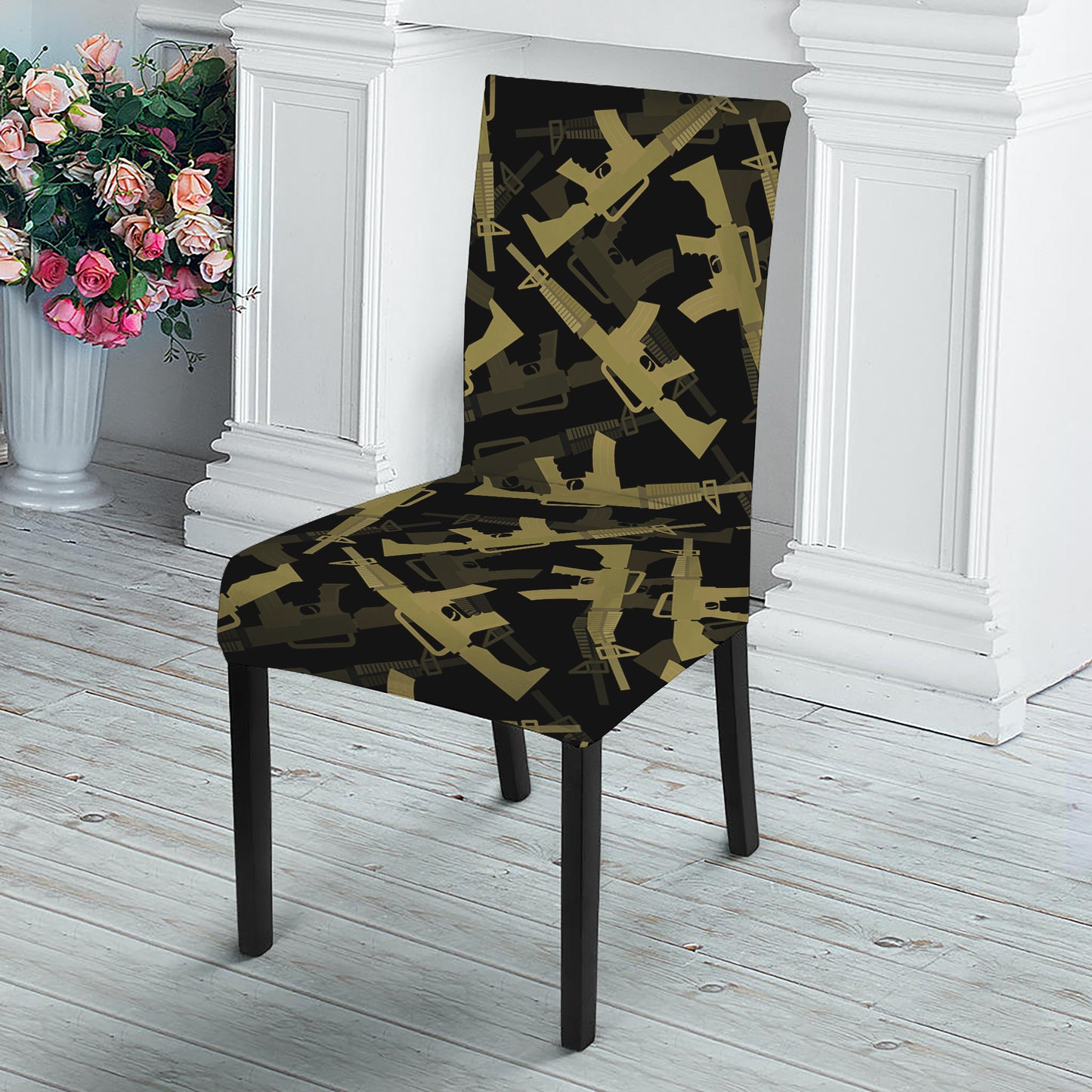 Military Guns Pattern Print Dining Chair Slipcover