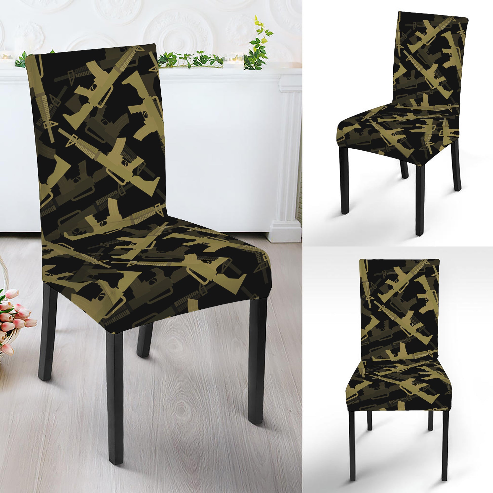 Military Guns Pattern Print Dining Chair Slipcover
