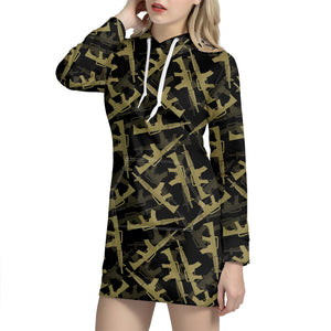 Military Guns Pattern Print Hoodie Dress