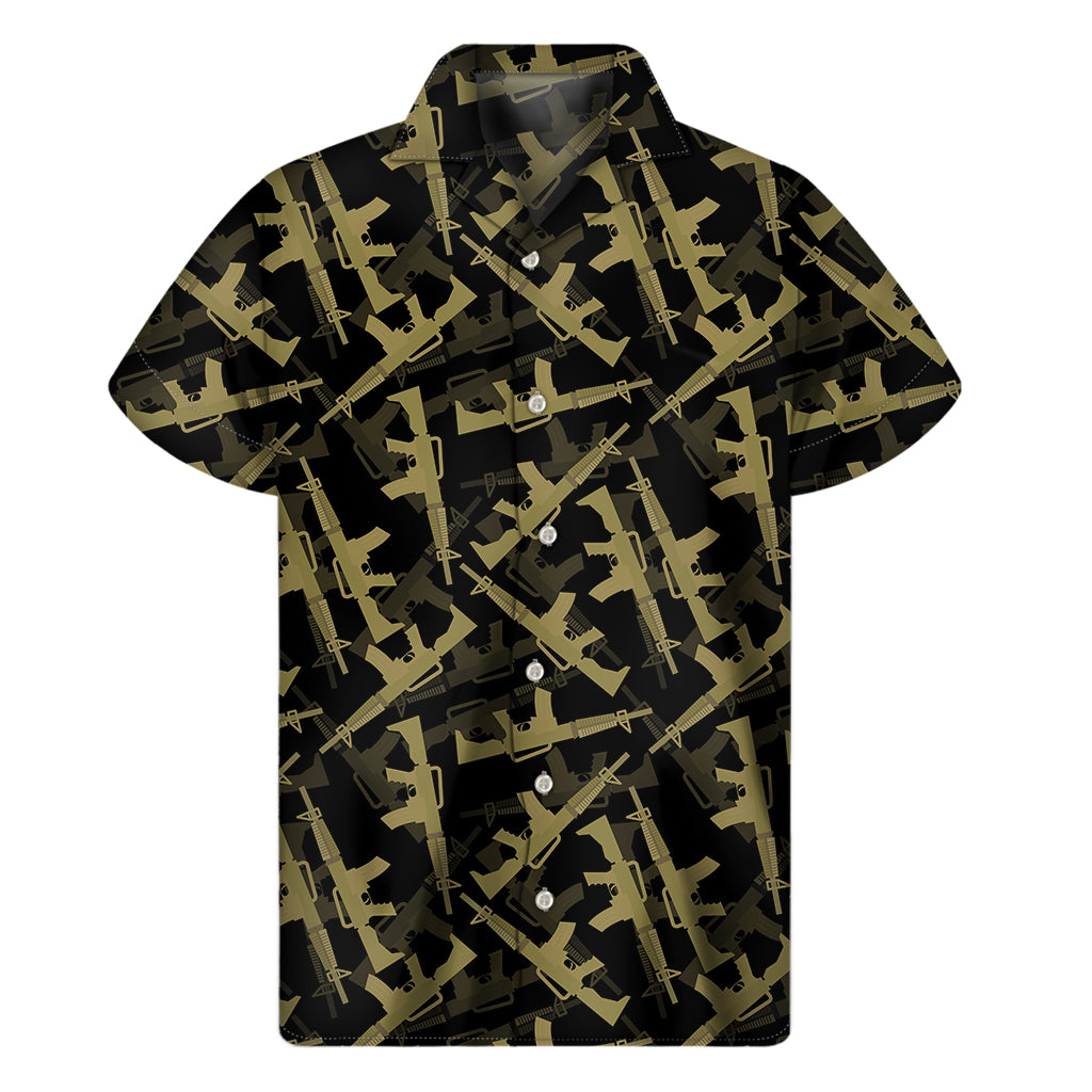 Military Guns Pattern Print Men's Short Sleeve Shirt