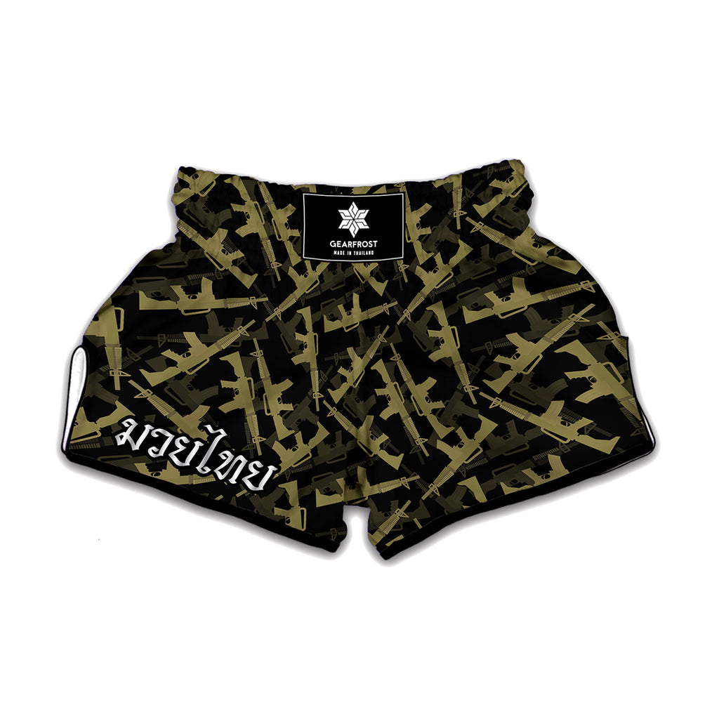 Military Guns Pattern Print Muay Thai Boxing Shorts