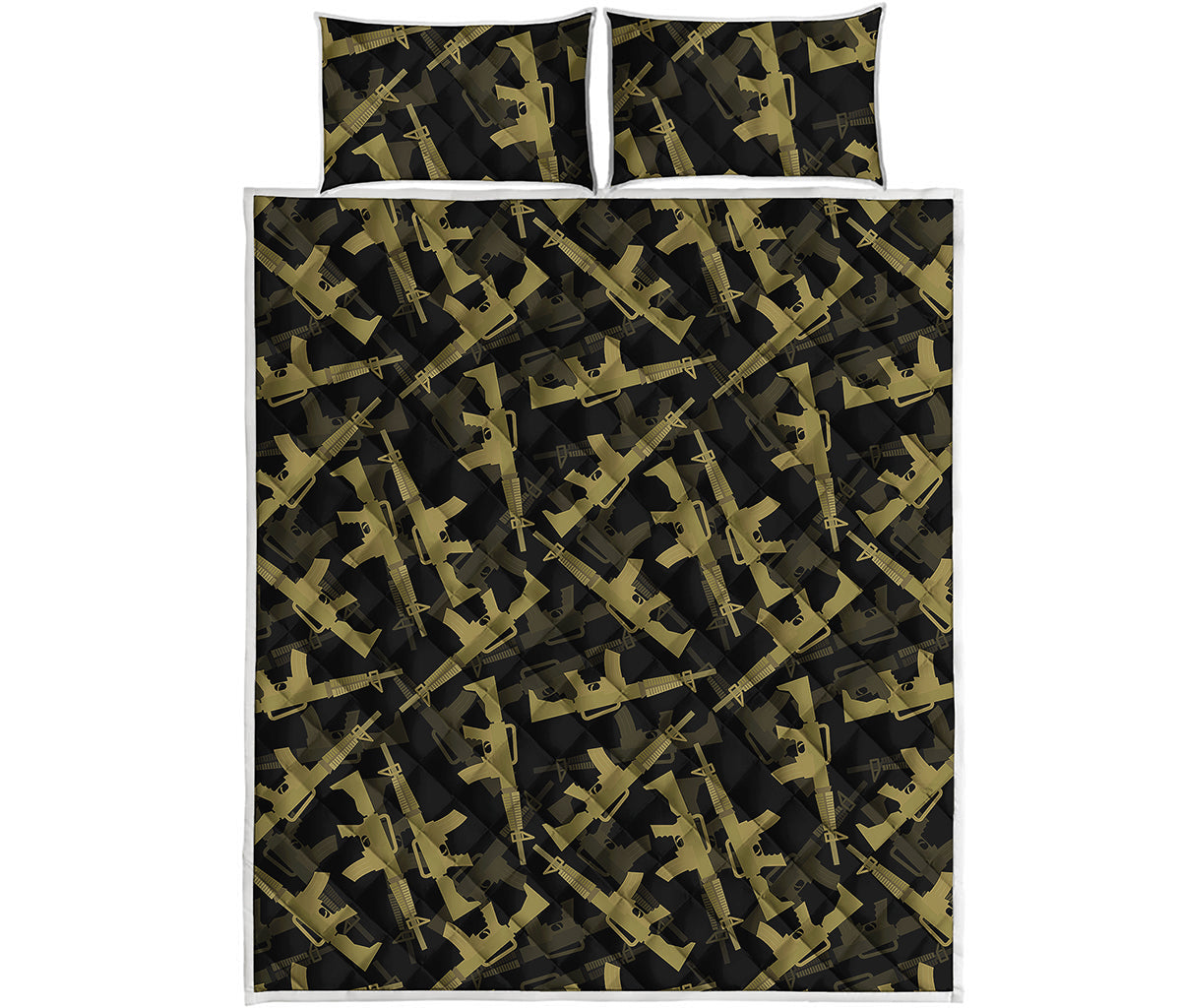 Military Guns Pattern Print Quilt Bed Set