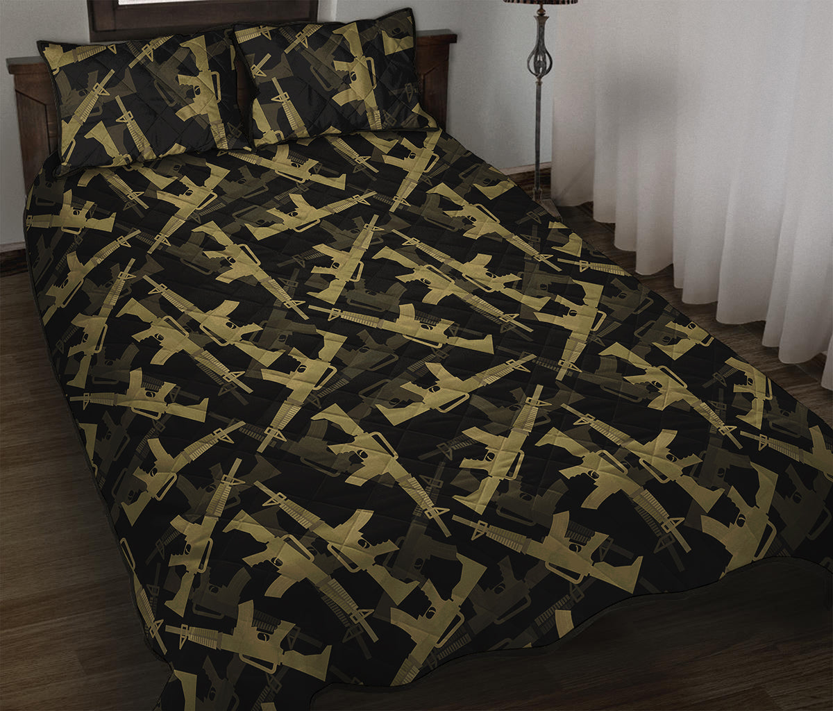 Military Guns Pattern Print Quilt Bed Set