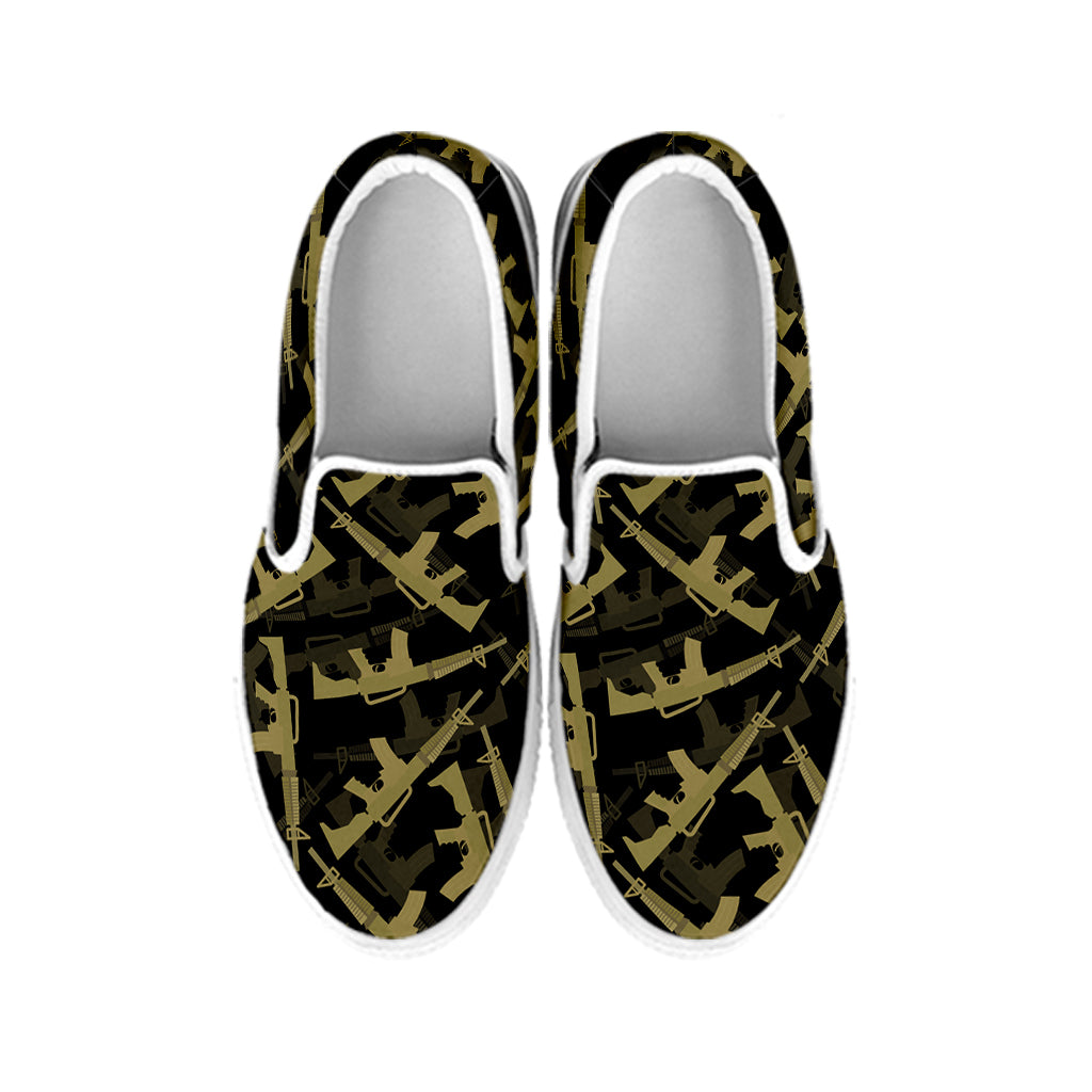 Military Guns Pattern Print White Slip On Shoes