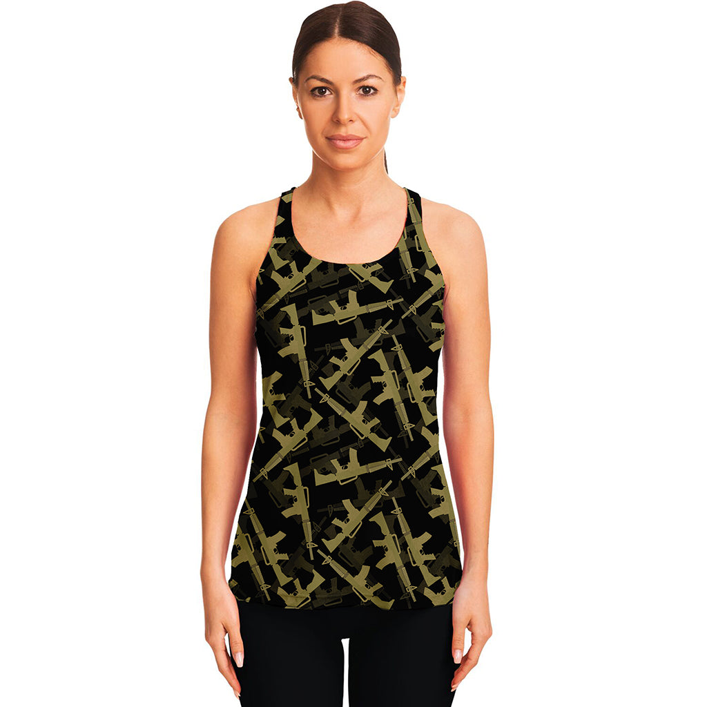 Military Guns Pattern Print Women's Racerback Tank Top