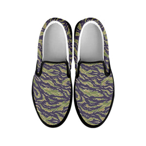 Military Tiger Stripe Camouflage Print Black Slip On Shoes