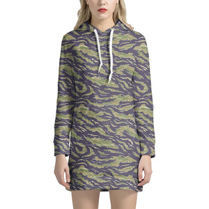 Military Tiger Stripe Camouflage Print Hoodie Dress