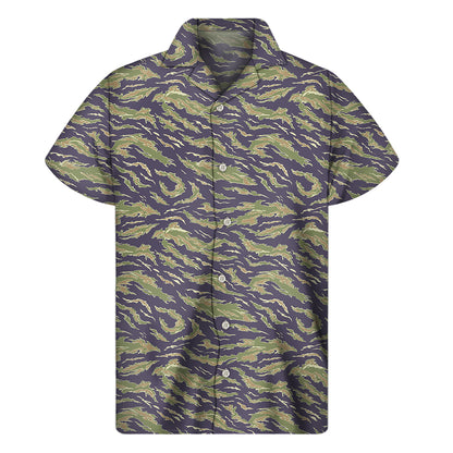 Military Tiger Stripe Camouflage Print Men's Short Sleeve Shirt