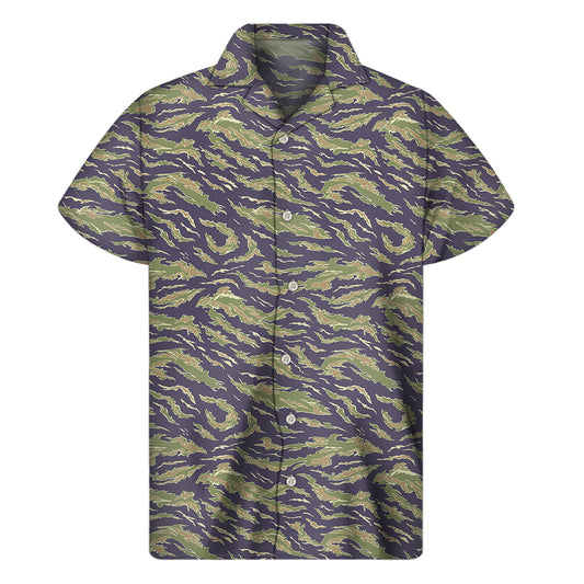 Military Tiger Stripe Camouflage Print Men's Short Sleeve Shirt