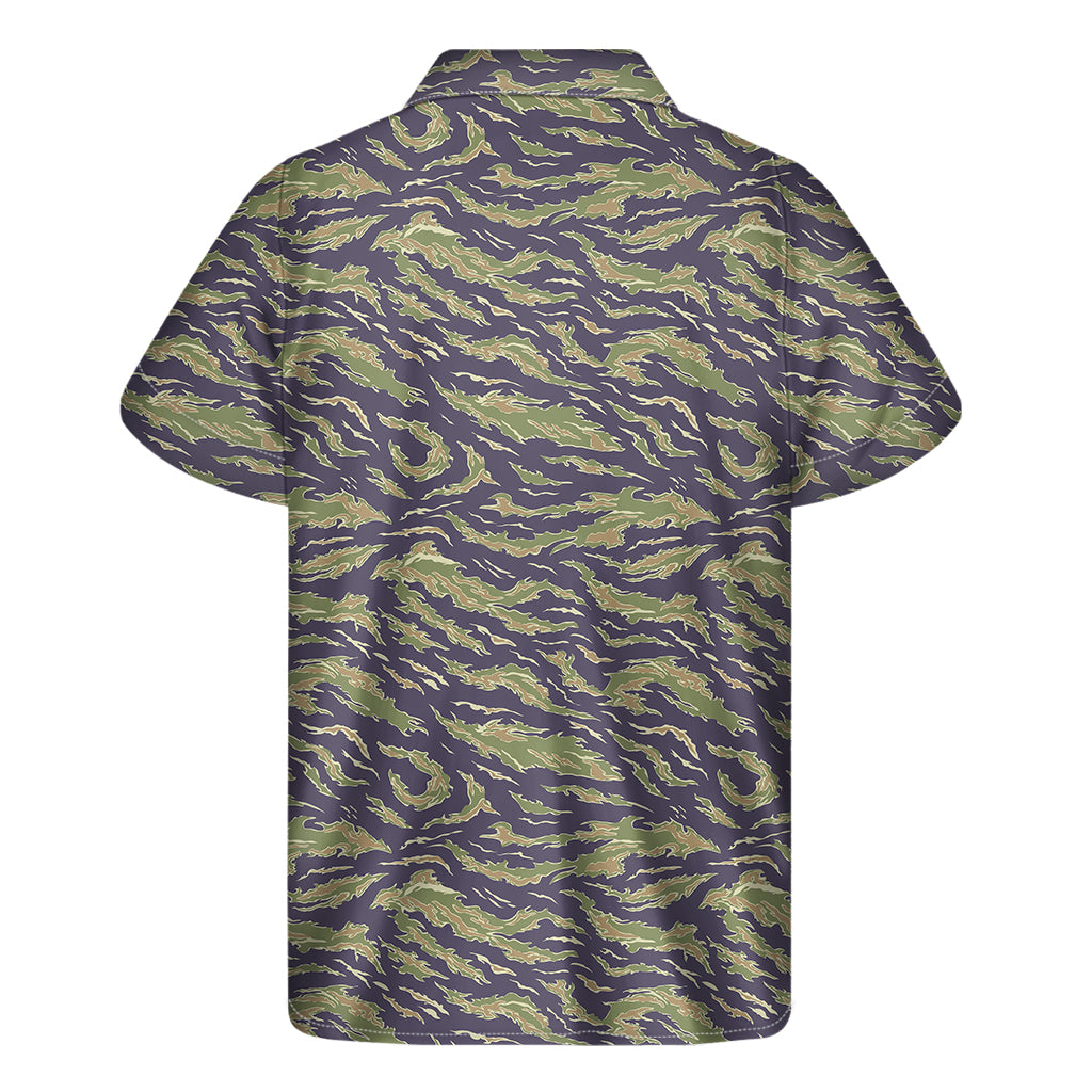 Military Tiger Stripe Camouflage Print Men's Short Sleeve Shirt