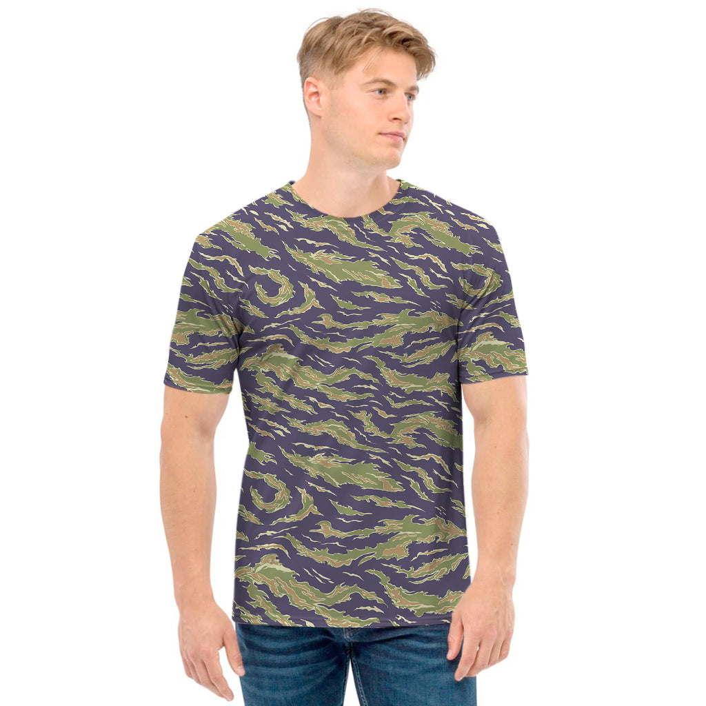Military Tiger Stripe Camouflage Print Men's T-Shirt