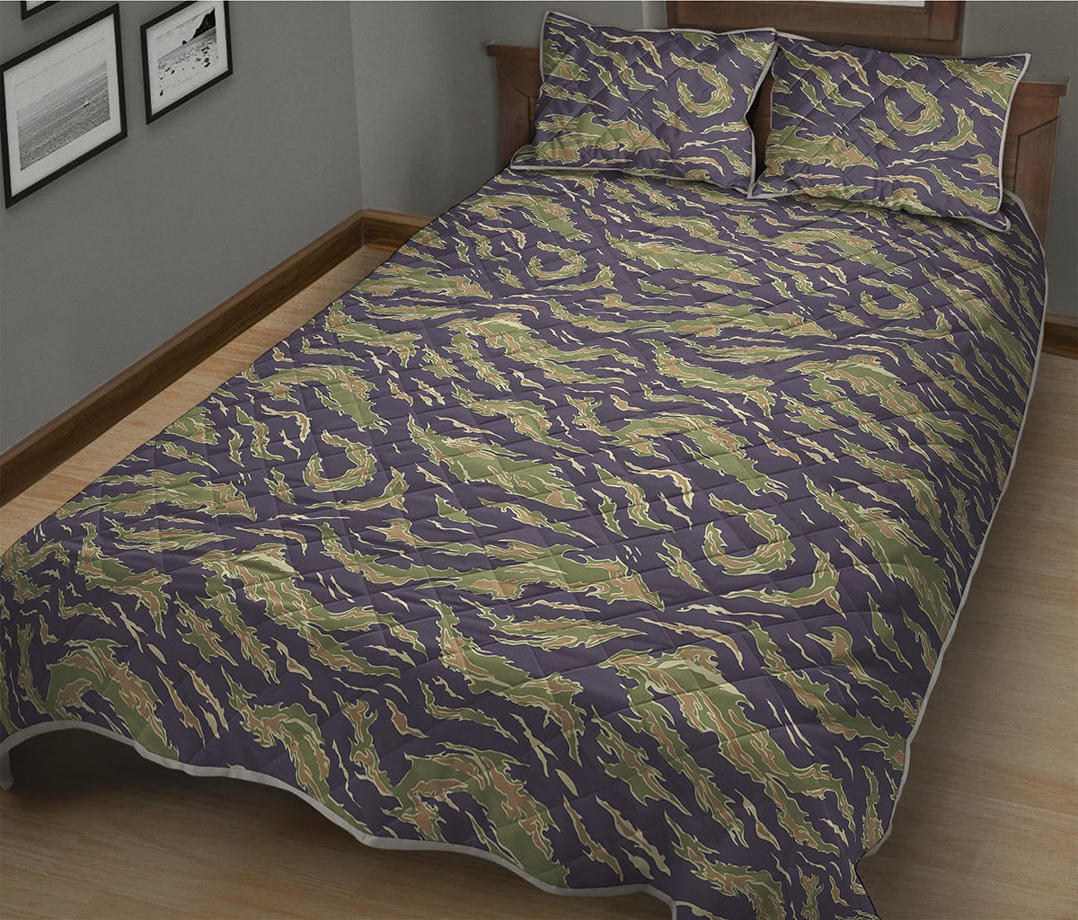 Military Tiger Stripe Camouflage Print Quilt Bed Set