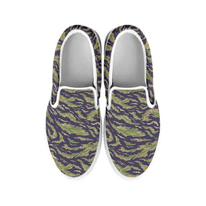 Military Tiger Stripe Camouflage Print White Slip On Shoes