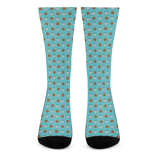 Milk And Cookies Pattern Print Crew Socks