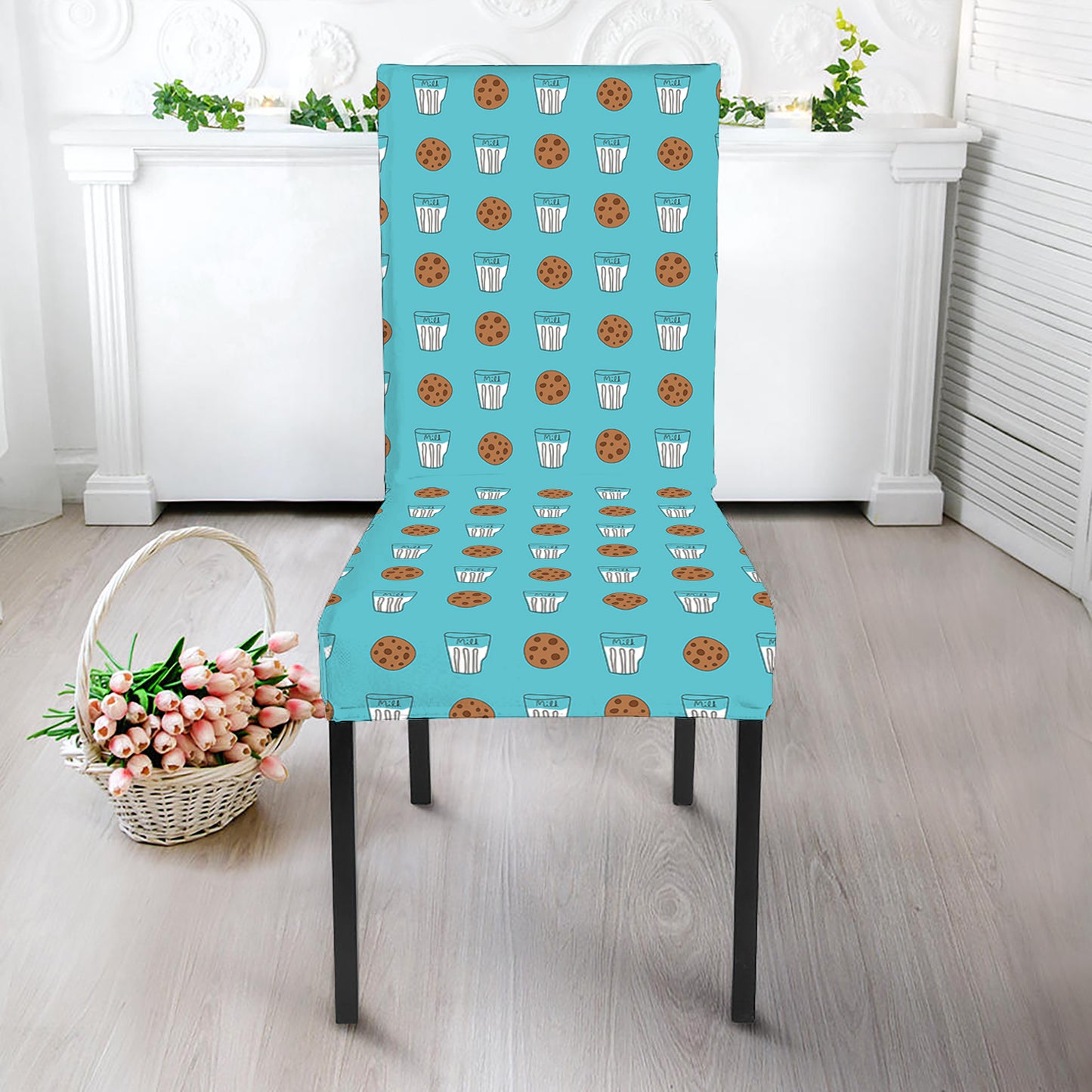 Milk And Cookies Pattern Print Dining Chair Slipcover