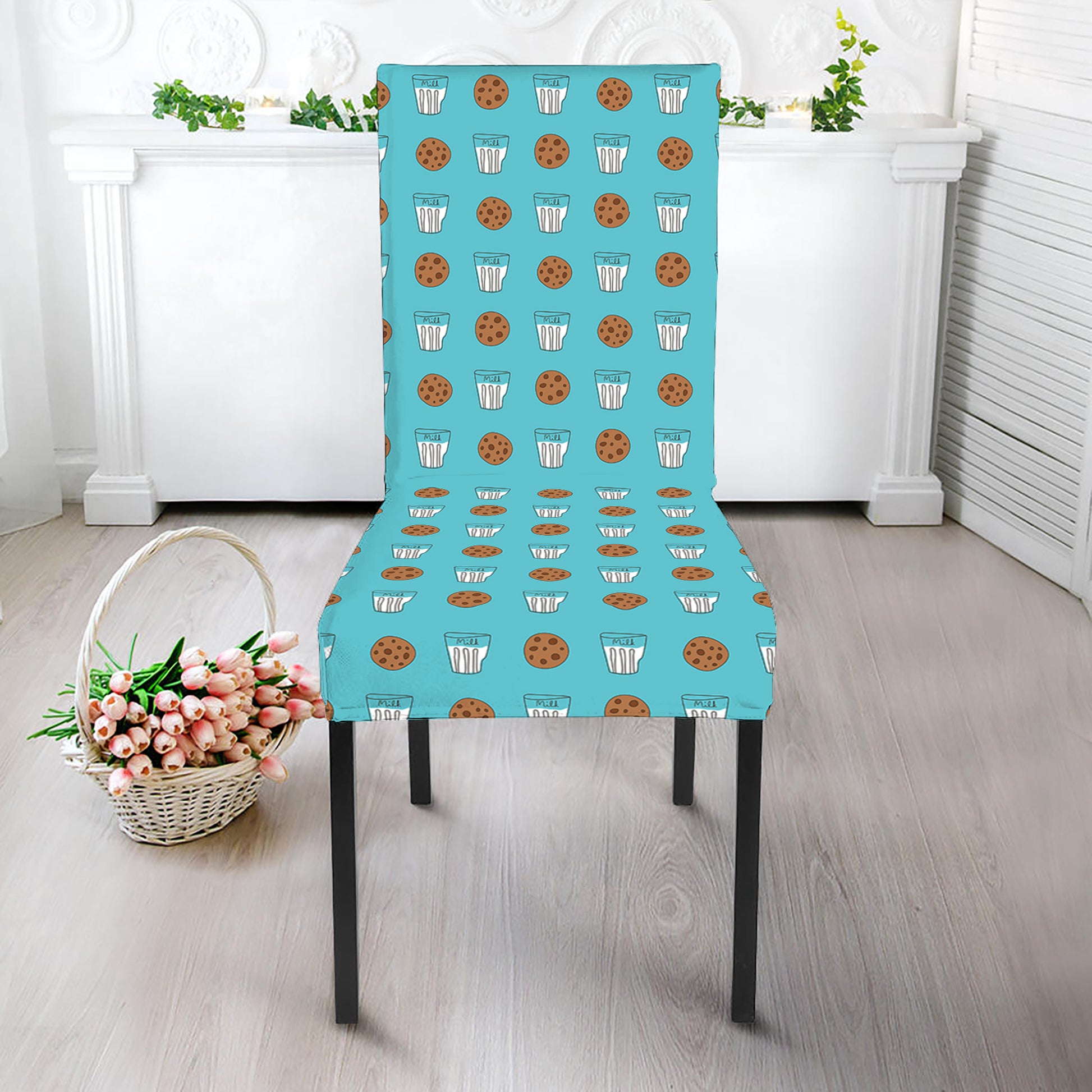 Milk And Cookies Pattern Print Dining Chair Slipcover