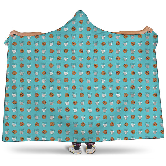 Milk And Cookies Pattern Print Hooded Blanket