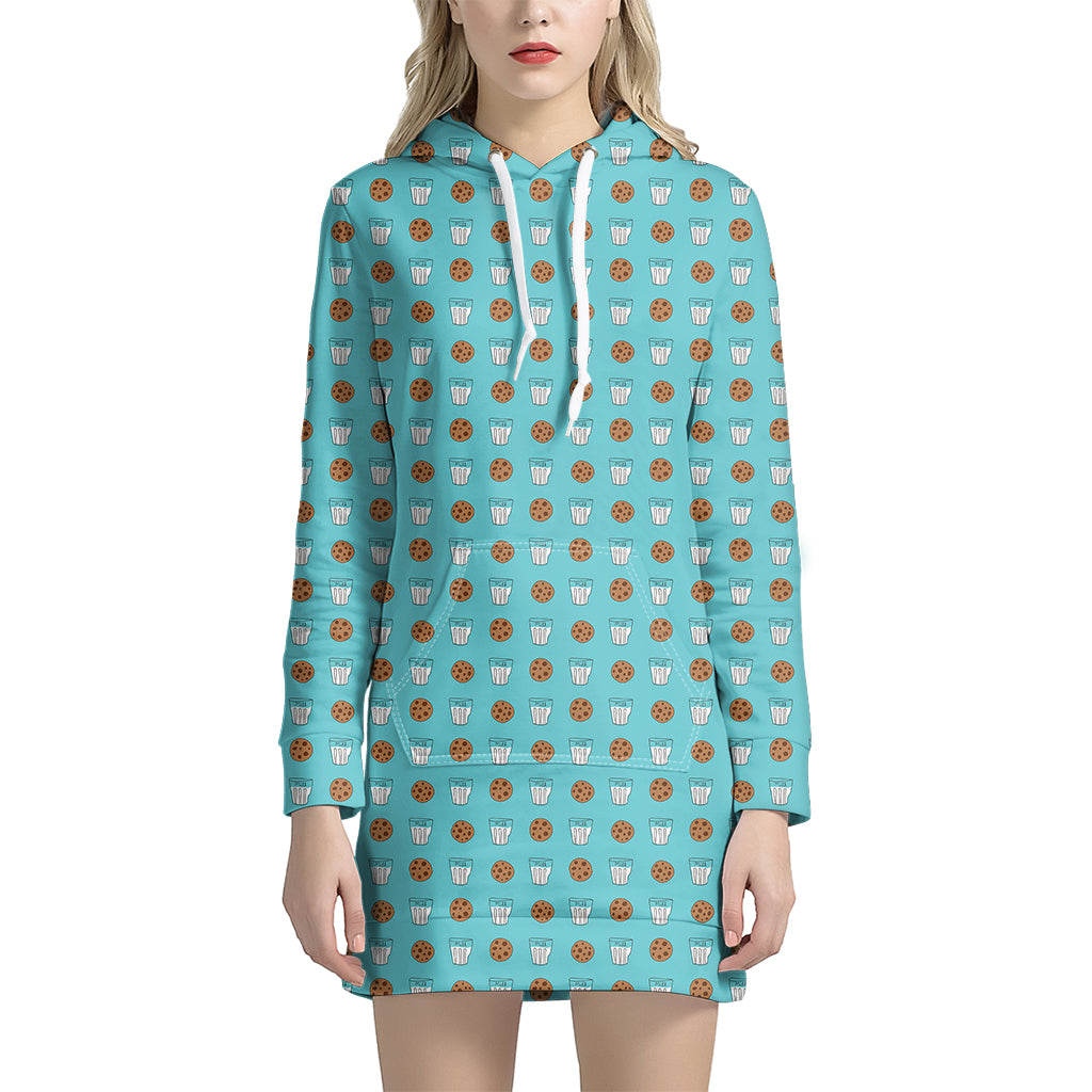 Milk And Cookies Pattern Print Hoodie Dress