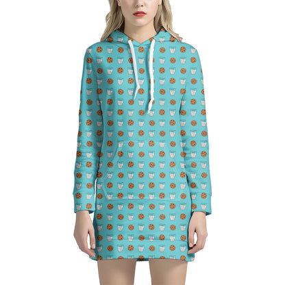 Milk And Cookies Pattern Print Hoodie Dress