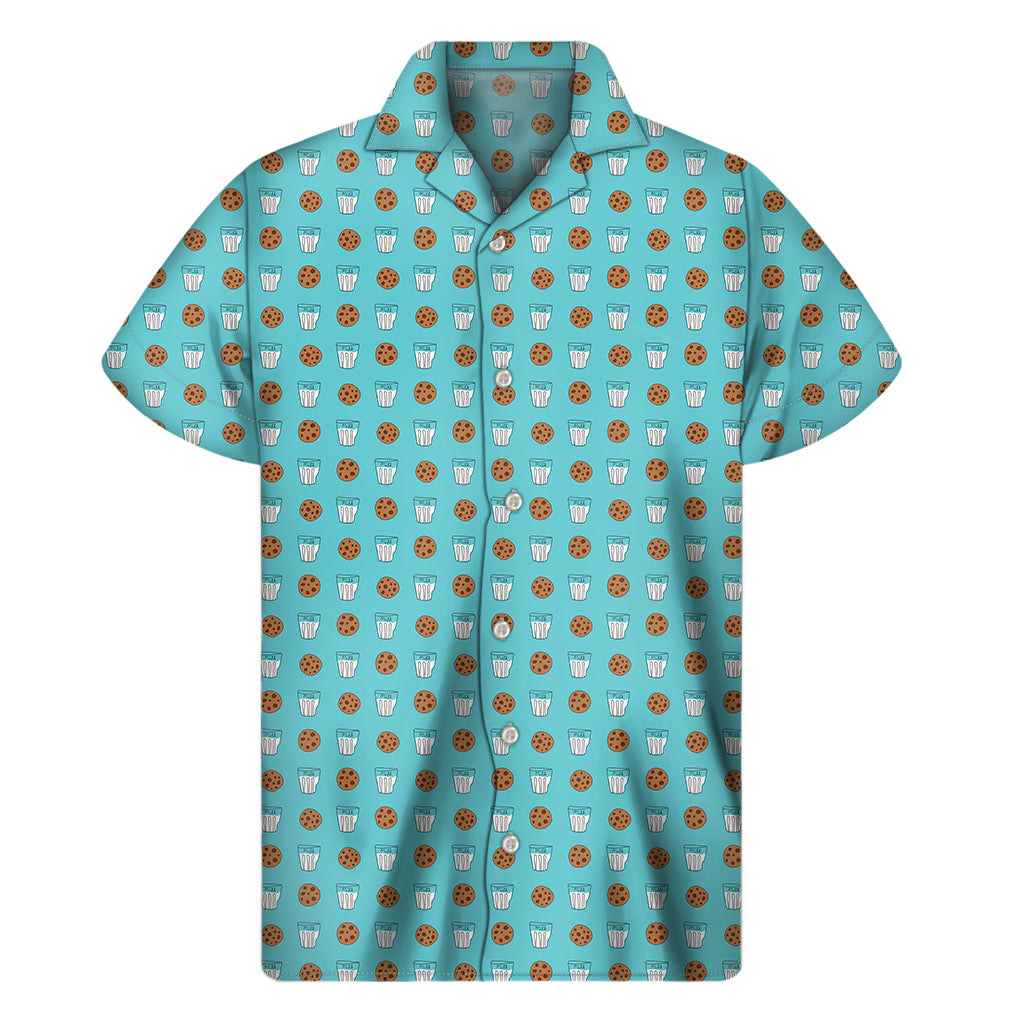Milk And Cookies Pattern Print Men's Short Sleeve Shirt