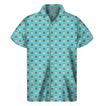 Milk And Cookies Pattern Print Men's Short Sleeve Shirt