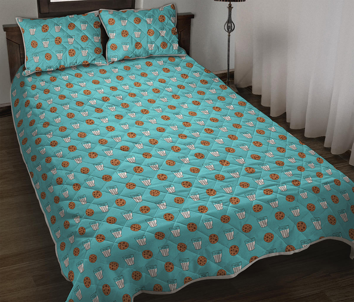Milk And Cookies Pattern Print Quilt Bed Set