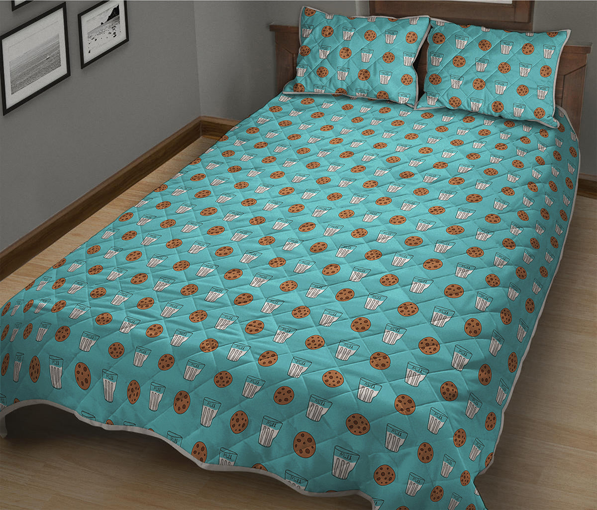 Milk And Cookies Pattern Print Quilt Bed Set