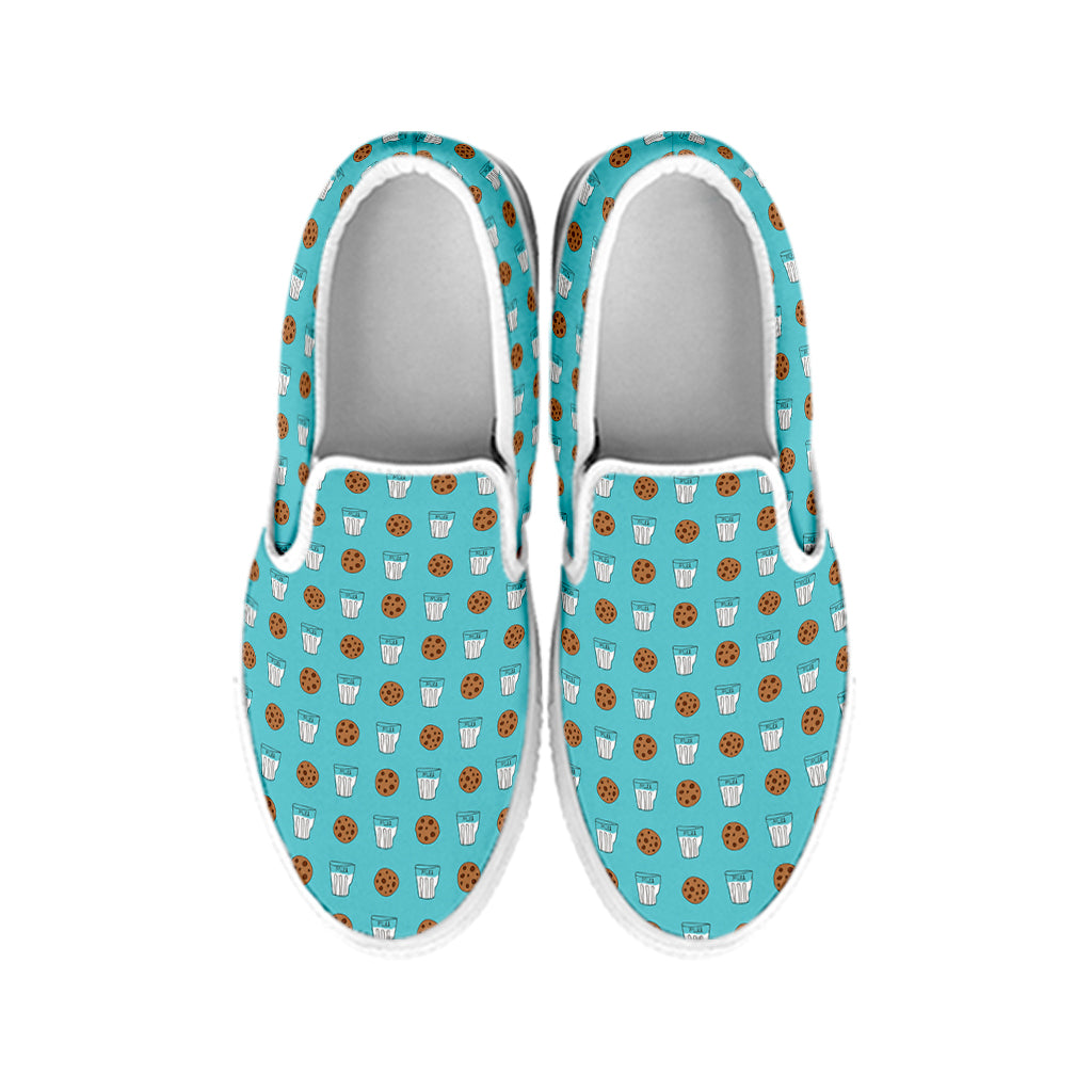 Milk And Cookies Pattern Print White Slip On Shoes