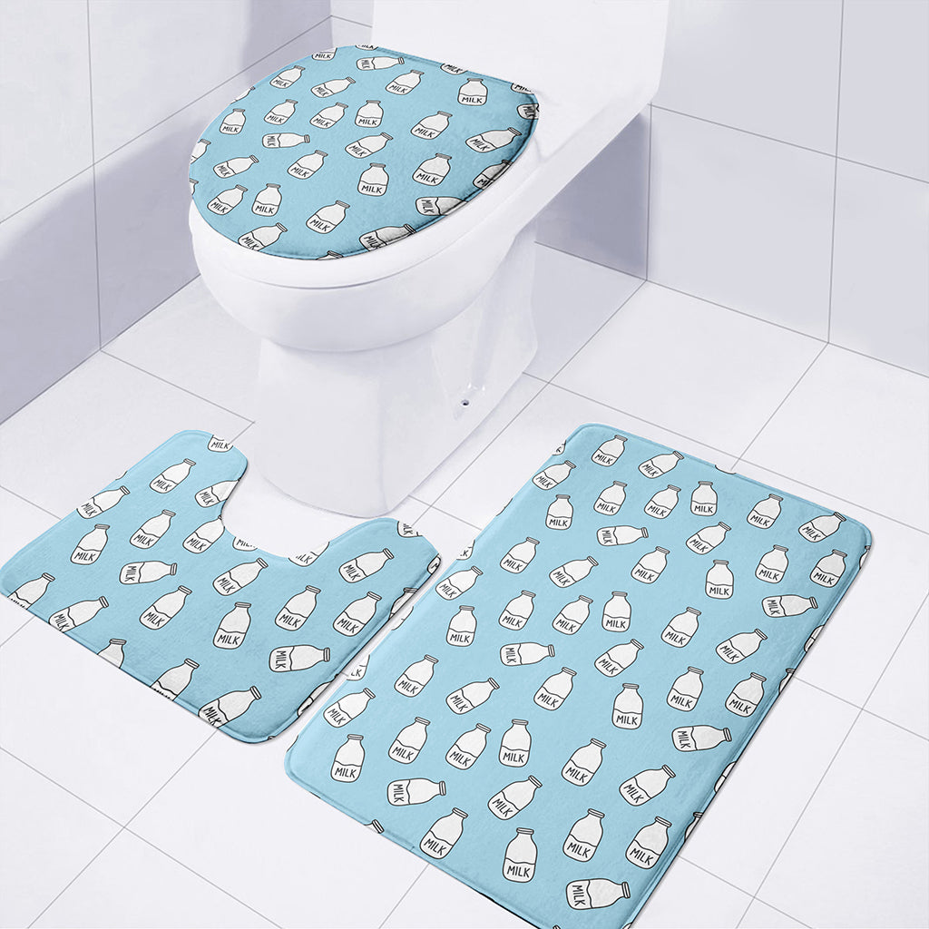 Milk Bottle Cartoon Pattern Print 3 Piece Bath Mat Set