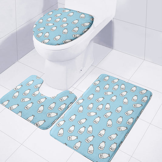 Milk Bottle Cartoon Pattern Print 3 Piece Bath Mat Set
