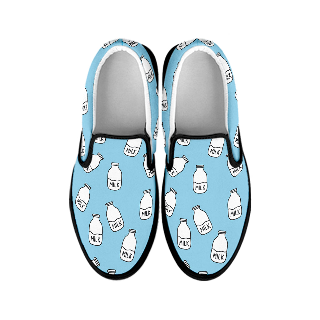 Milk Bottle Cartoon Pattern Print Black Slip On Shoes