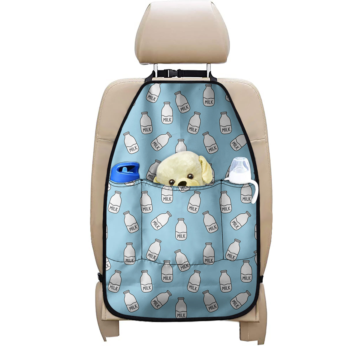 Milk Bottle Cartoon Pattern Print Car Seat Organizers