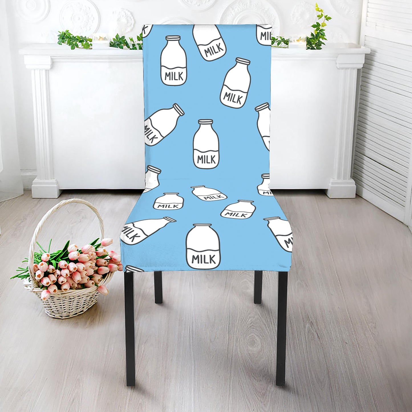 Milk Bottle Cartoon Pattern Print Dining Chair Slipcover