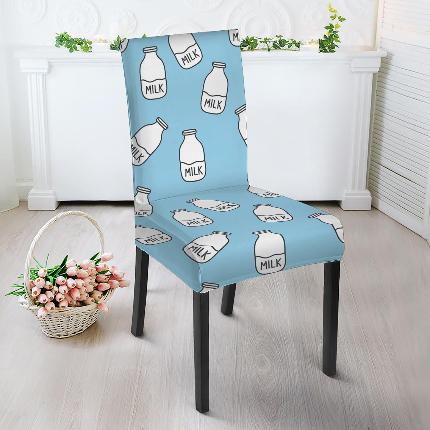 Milk Bottle Cartoon Pattern Print Dining Chair Slipcover