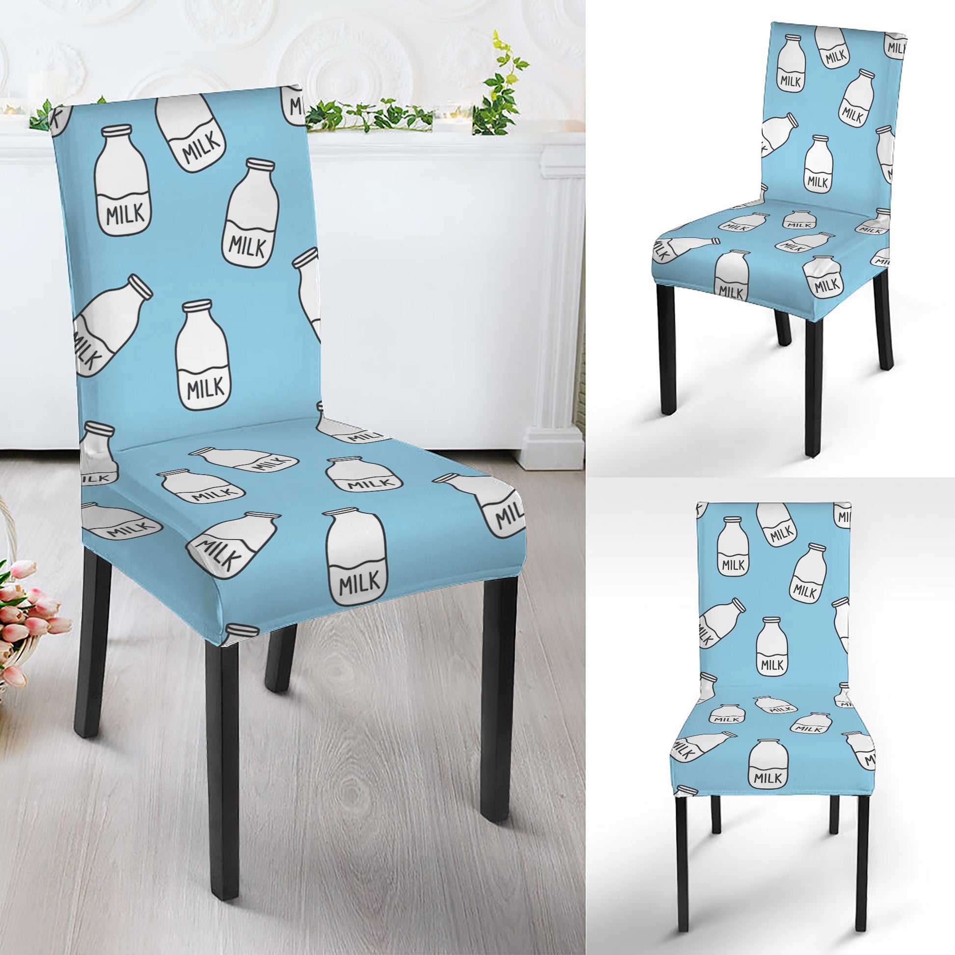 Milk Bottle Cartoon Pattern Print Dining Chair Slipcover
