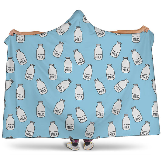 Milk Bottle Cartoon Pattern Print Hooded Blanket