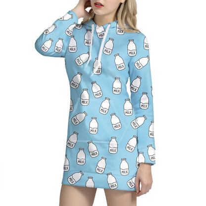 Milk Bottle Cartoon Pattern Print Hoodie Dress