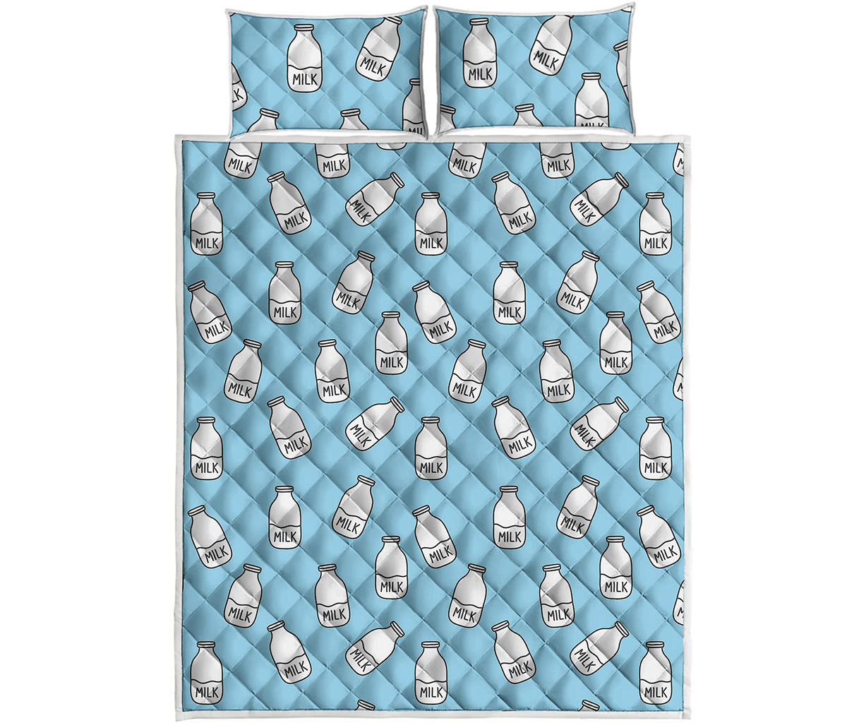 Milk Bottle Cartoon Pattern Print Quilt Bed Set
