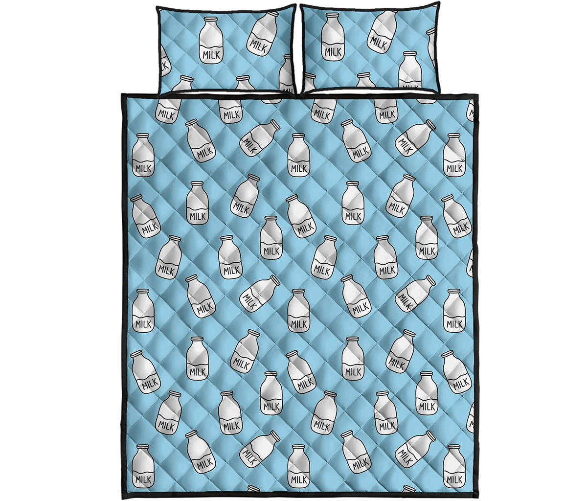 Milk Bottle Cartoon Pattern Print Quilt Bed Set