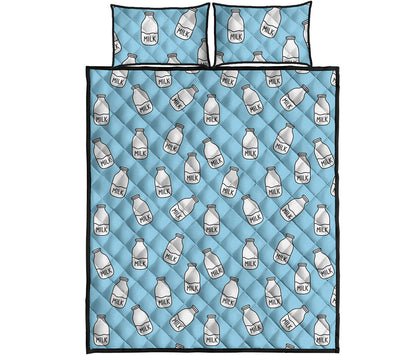 Milk Bottle Cartoon Pattern Print Quilt Bed Set