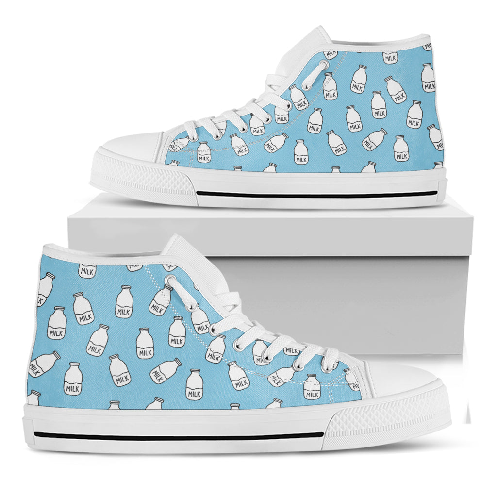 Milk Bottle Cartoon Pattern Print White High Top Shoes