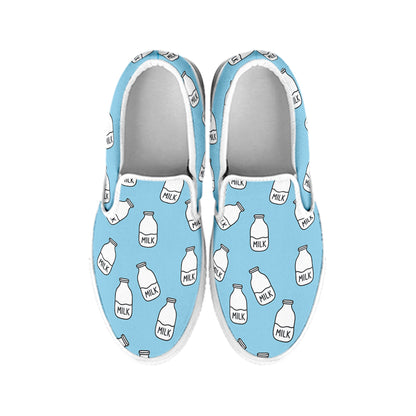Milk Bottle Cartoon Pattern Print White Slip On Shoes