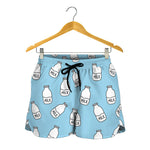 Milk Bottle Cartoon Pattern Print Women's Shorts
